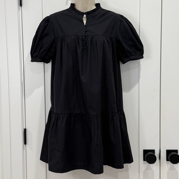 French Connection Poplin Mini Dress Organic Cotton Puff Short Sleeve Black Small - Picture 6 of 14